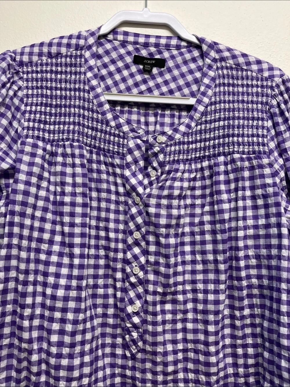 J.Crew Re-Imagined Purple Gingham Smocked Button-Front Women's Top Size XXL